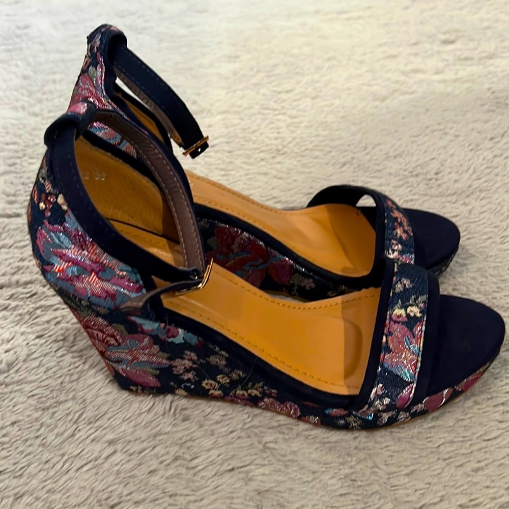 Multi Flower Ankle Strap Wedges